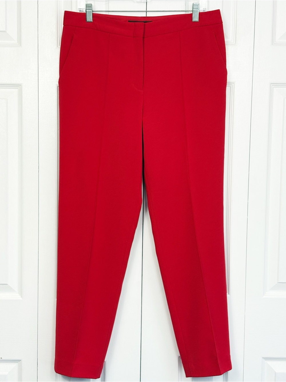 BCBGMaxAzria Burnt Poppy Red Elliot Slim Straight Ankle Trouser Pants 10